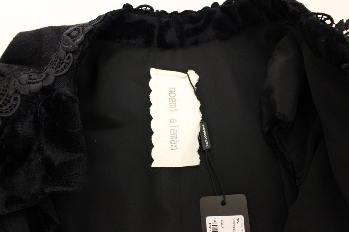 NOEMI ALEMÁN Black Cotton Brocade Long Cape Coat Jacket - Fizigo